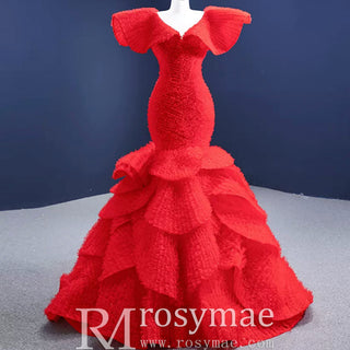 Mermaid Princess Tiers Prom Dress Luxury Custom Evening Gowns - Rosymae