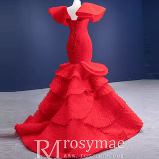 Mermaid Princess Tiers Prom Dress Luxury Custom Evening Gowns - Rosymae