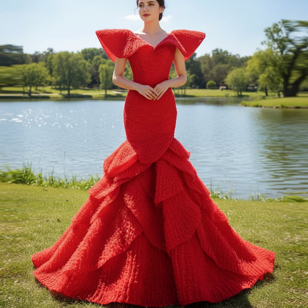 Mermaid Princess Tiers Prom Dress Luxury Custom Evening Gowns - Rosymae