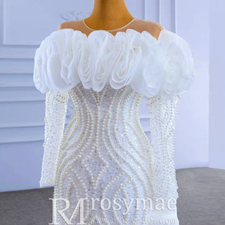 Mermaid Ruffle Wedding Dress with Off the Shoulder Long Sleeves - Rosymae
