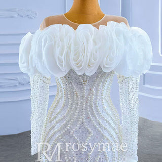 Mermaid Ruffle Wedding Dress with Off the Shoulder Long Sleeves - Rosymae