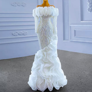 Mermaid Ruffle Wedding Dress with Off the Shoulder Long Sleeves - Rosymae