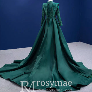 Mermaid Satin Long Sleeve Arab Prom Dress Detachable Train - Rosymae