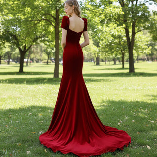 Mermaid Satin Red Bridesmaid Dresses with Puffy Short Sleeves Other Color / 0