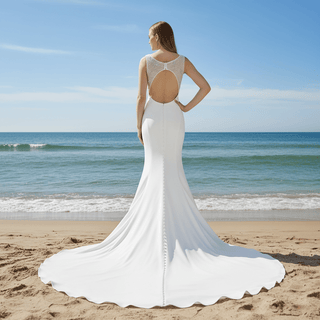 Mermaid Satin Wedding Dress with Tank Straps and Deep V Neck - Rosymae