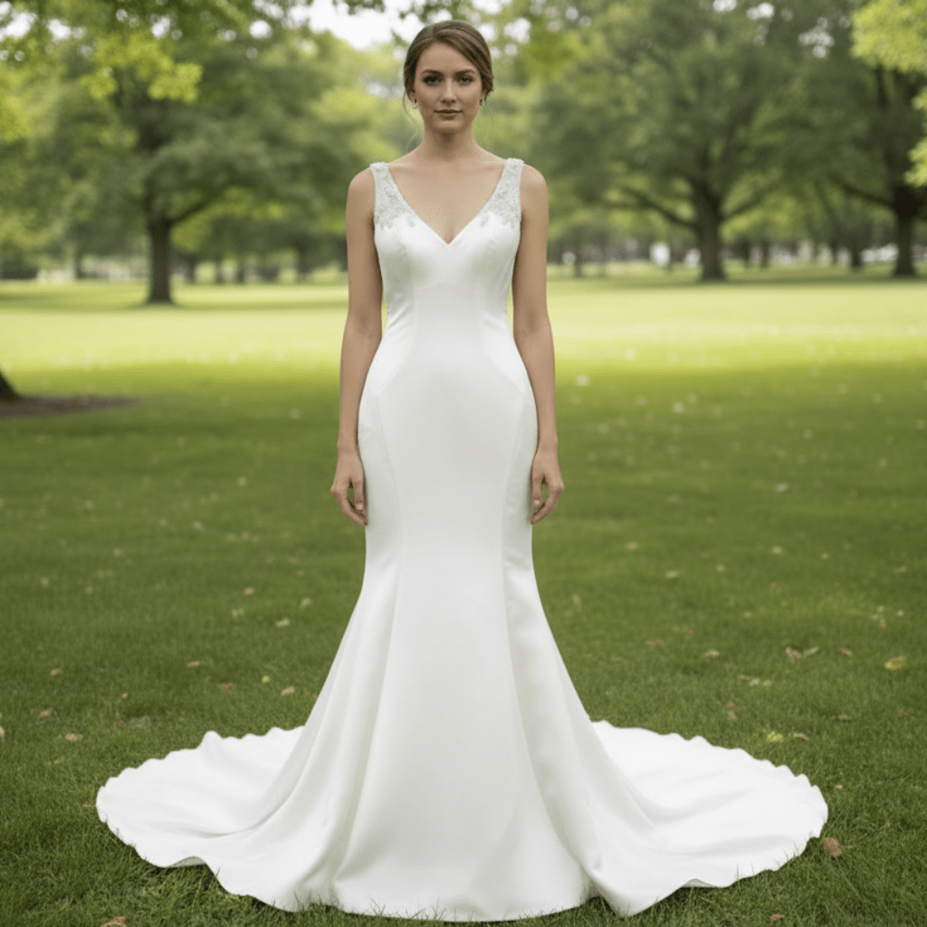 Mermaid Satin Wedding Dress with Tank Straps and Deep V Neck - Rosymae