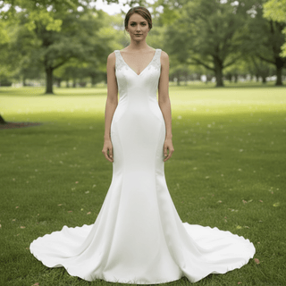 Mermaid Satin Wedding Dress with Tank Straps and Deep V Neck - Rosymae