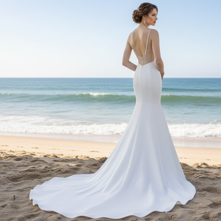 Simple Mermaid Trumpet Satin Wedding Dress with Open Back