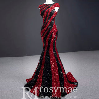 Mermaid Sequins Cap Sleeve Prom Dress Sparkly Evening Gown - Rosymae