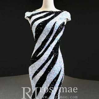 Mermaid Sequins Cap Sleeve Prom Dress Sparkly Evening Gown - Rosymae