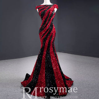 Mermaid Sequins Cap Sleeve Prom Dress Sparkly Evening Gown - Rosymae