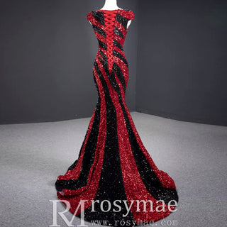 Mermaid Sequins Cap Sleeve Prom Dress Sparkly Evening Gown - Rosymae