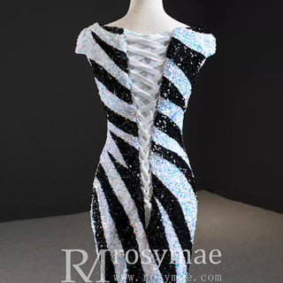 Mermaid Sequins Cap Sleeve Prom Dress Sparkly Evening Gown - Rosymae
