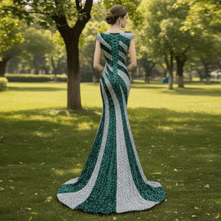 Mermaid Sequins Cap Sleeve Prom Dress Sparkly Evening Gown - Rosymae
