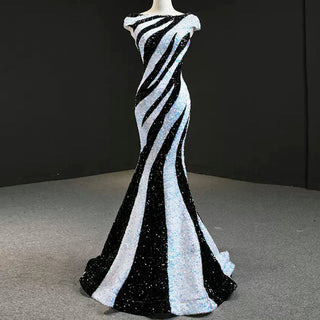 Mermaid Sequins Cap Sleeve Prom Dress Sparkly Evening Gown - Rosymae
