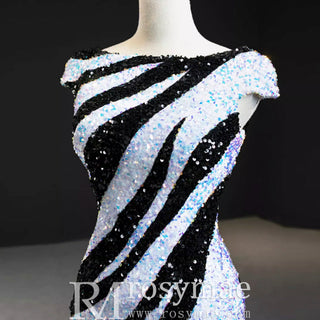 Mermaid Sequins Cap Sleeve Prom Dress Sparkly Evening Gown - Rosymae