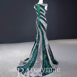 Mermaid Sequins Cap Sleeve Prom Dress Sparkly Evening Gown - Rosymae