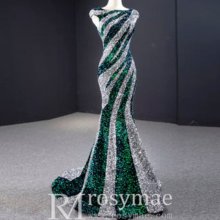 Mermaid Sequins Cap Sleeve Prom Dress Sparkly Evening Gown - Rosymae