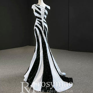 Mermaid Sequins Cap Sleeve Prom Dress Sparkly Evening Gown - Rosymae