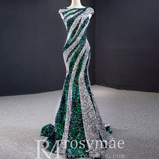 Mermaid Sequins Cap Sleeve Prom Dress Sparkly Evening Gown - Rosymae