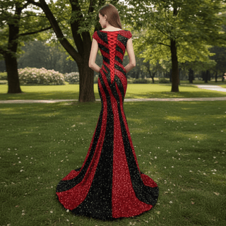 Mermaid Sequins Cap Sleeve Prom Dress Sparkly Evening Gown - Rosymae