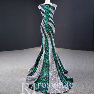 Mermaid Sequins Cap Sleeve Prom Dress Sparkly Evening Gown - Rosymae