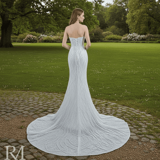 Mermaid Sequins Strapless Pearls Wedding Dress with Vneck - Rosymae