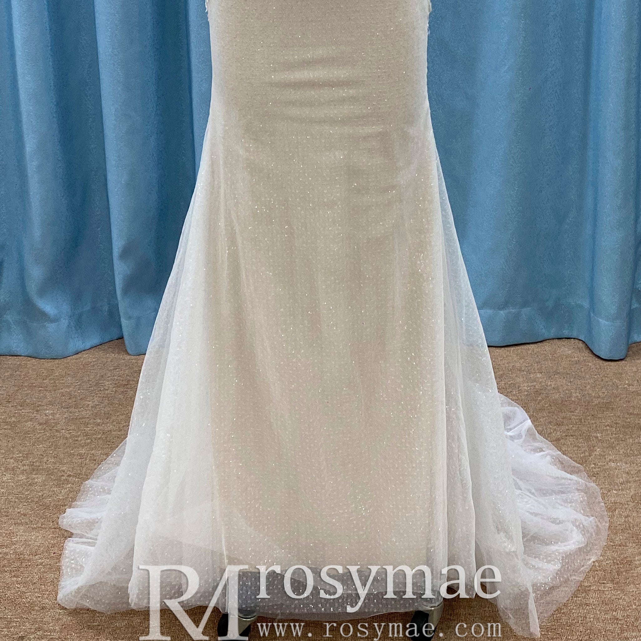 Mermaid Skirt Vneck Wedding Dress with Low Open Back for Bride - Rosymae
