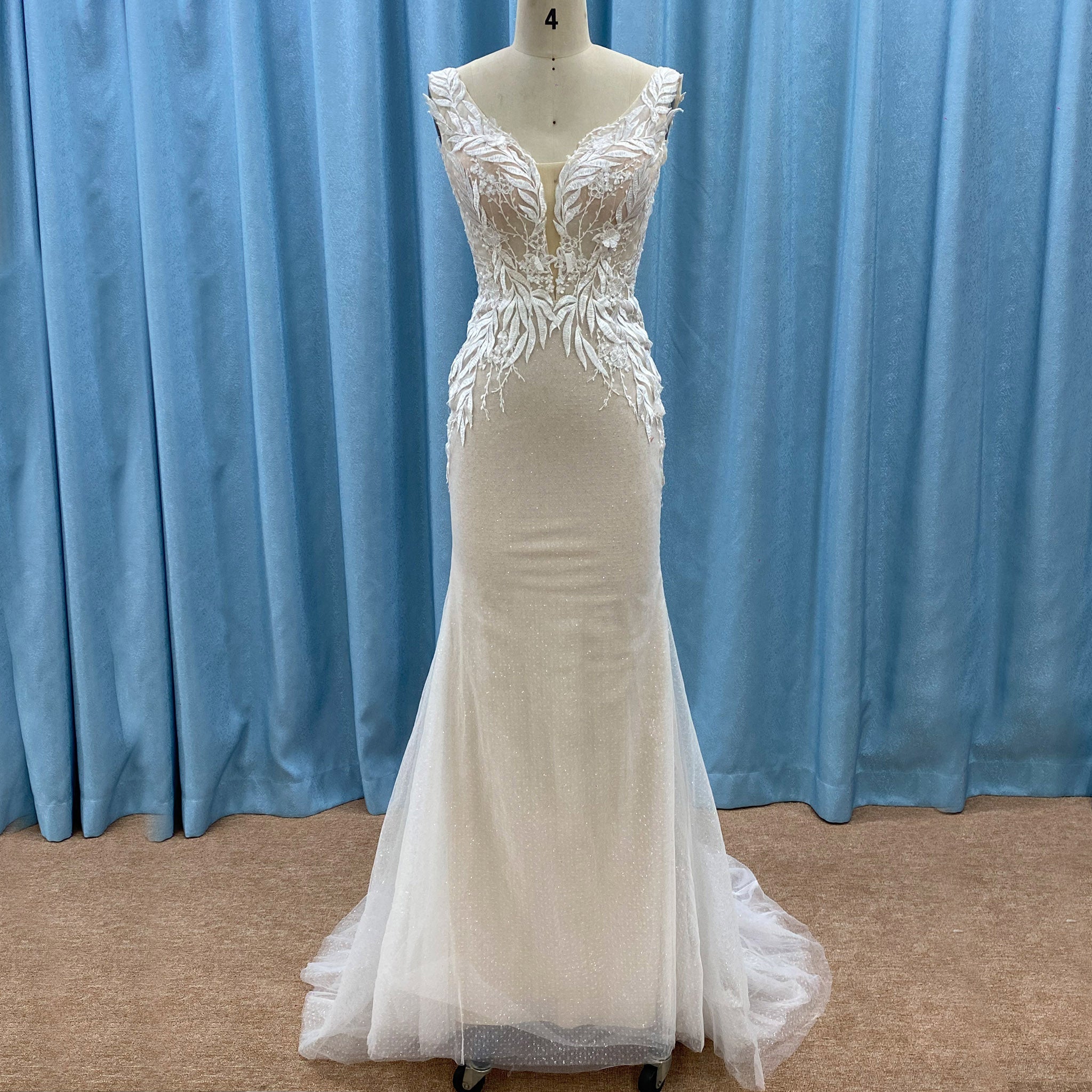 Mermaid Skirt Vneck Wedding Dress with Low Open Back for Bride - Rosymae