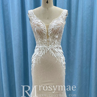 Mermaid Skirt Vneck Wedding Dress with Low Open Back for Bride - Rosymae