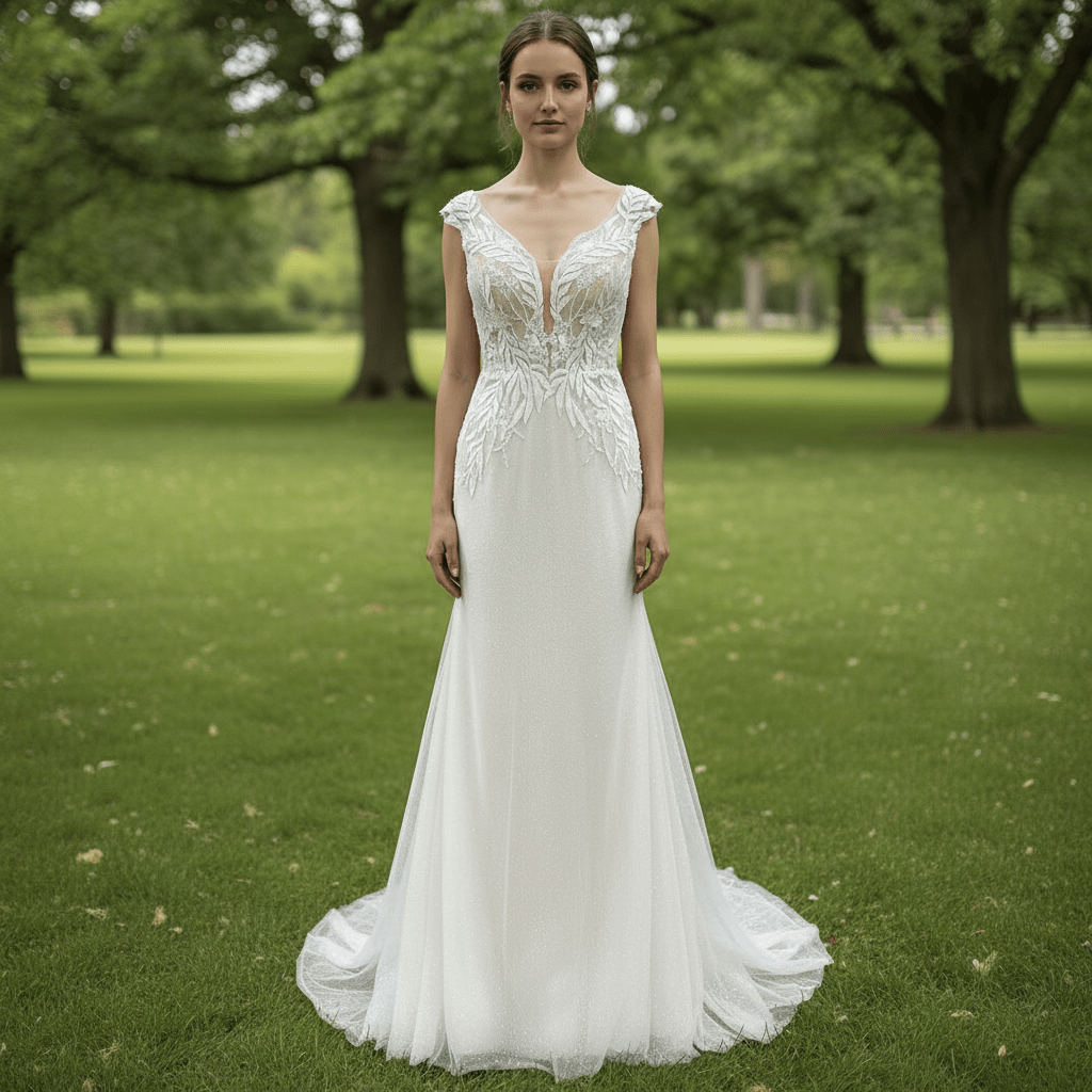 Mermaid Skirt Vneck Wedding Dress with Low Open Back for Bride - Rosymae