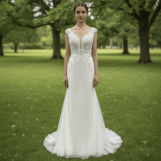 Mermaid Skirt Vneck Wedding Dress with Low Open Back for Bride - Rosymae