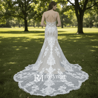 Mermaid Spaghetti Straps Beach Wedding Gowns V Neck Dresses - Rosymae