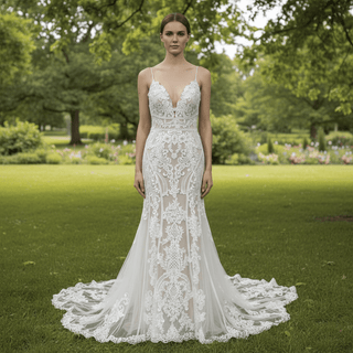 Mermaid Spaghetti Straps Beach Wedding Gowns V Neck Dresses - Rosymae