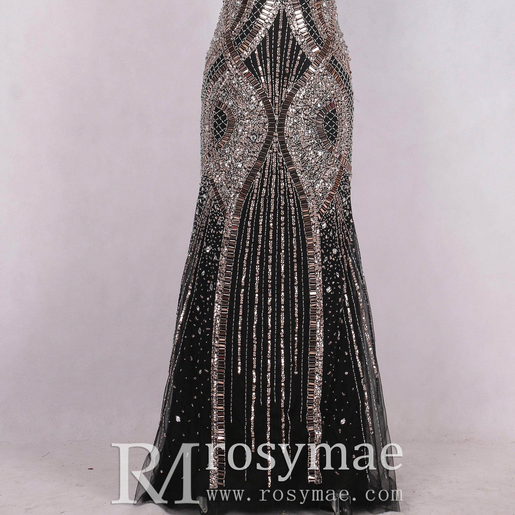 Black Fitted Mermaid Dress with Sparkly Crystals Prom Party Gown Black / 4 Black Fitted Mermaid Dress with Sparkly Crystals Prom Party Gown Black / 4