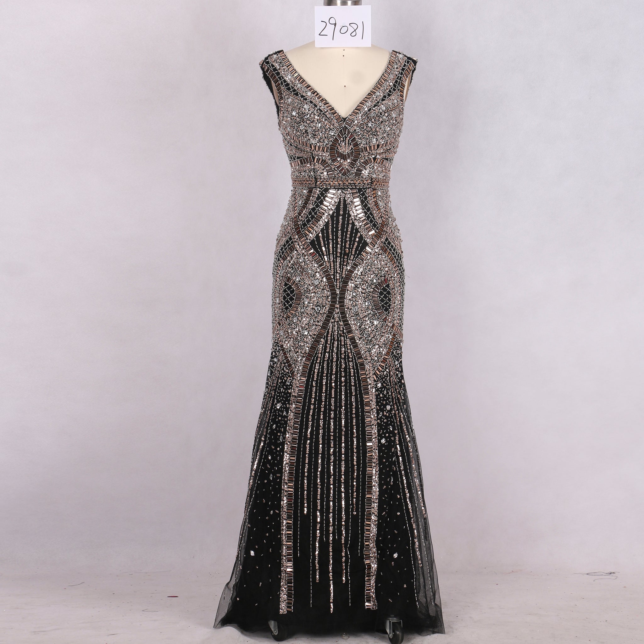Black Fitted Mermaid Dress with Sparkly Crystals Prom Party Gown Black / 4 Black Fitted Mermaid Dress with Sparkly Crystals Prom Party Gown Black / 4