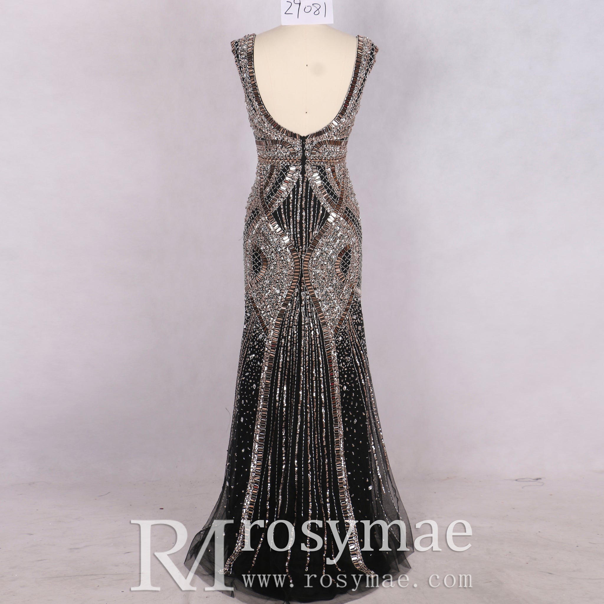 Black Fitted Mermaid Dress with Sparkly Crystals Prom Party Gown Black / 4 Black Fitted Mermaid Dress with Sparkly Crystals Prom Party Gown Black / 4