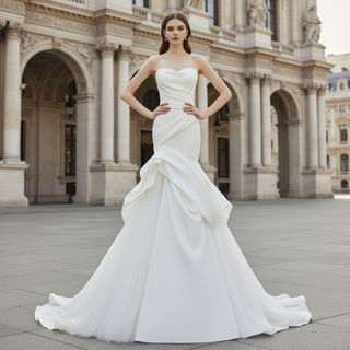 Strapless Trumpet Mermaid Wedding Dress Bridal Gown for Bride