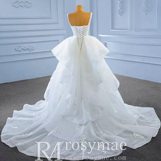 Mermaid Tulle Appliques Wedding Dress With Detachable Train - Rosymae