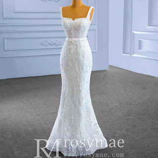 Mermaid Tulle Appliques Wedding Dress With Detachable Train - Rosymae