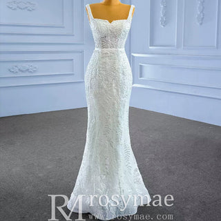 Mermaid Tulle Appliques Wedding Dress With Detachable Train - Rosymae
