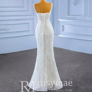 Mermaid Tulle Appliques Wedding Dress With Detachable Train - Rosymae
