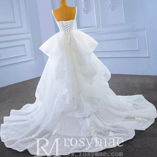 Mermaid Tulle Appliques Wedding Dress With Detachable Train - Rosymae