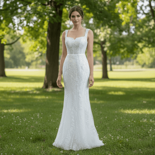 Mermaid Tulle Appliques Wedding Dress With Detachable Train - Rosymae