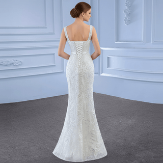 Mermaid Tulle Appliques Wedding Dress With Detachable Train - Rosymae