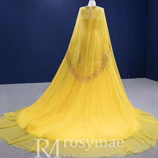Mermaid Tulle Sequins Spaghetti Straps Prom Dress With Cape - Rosymae