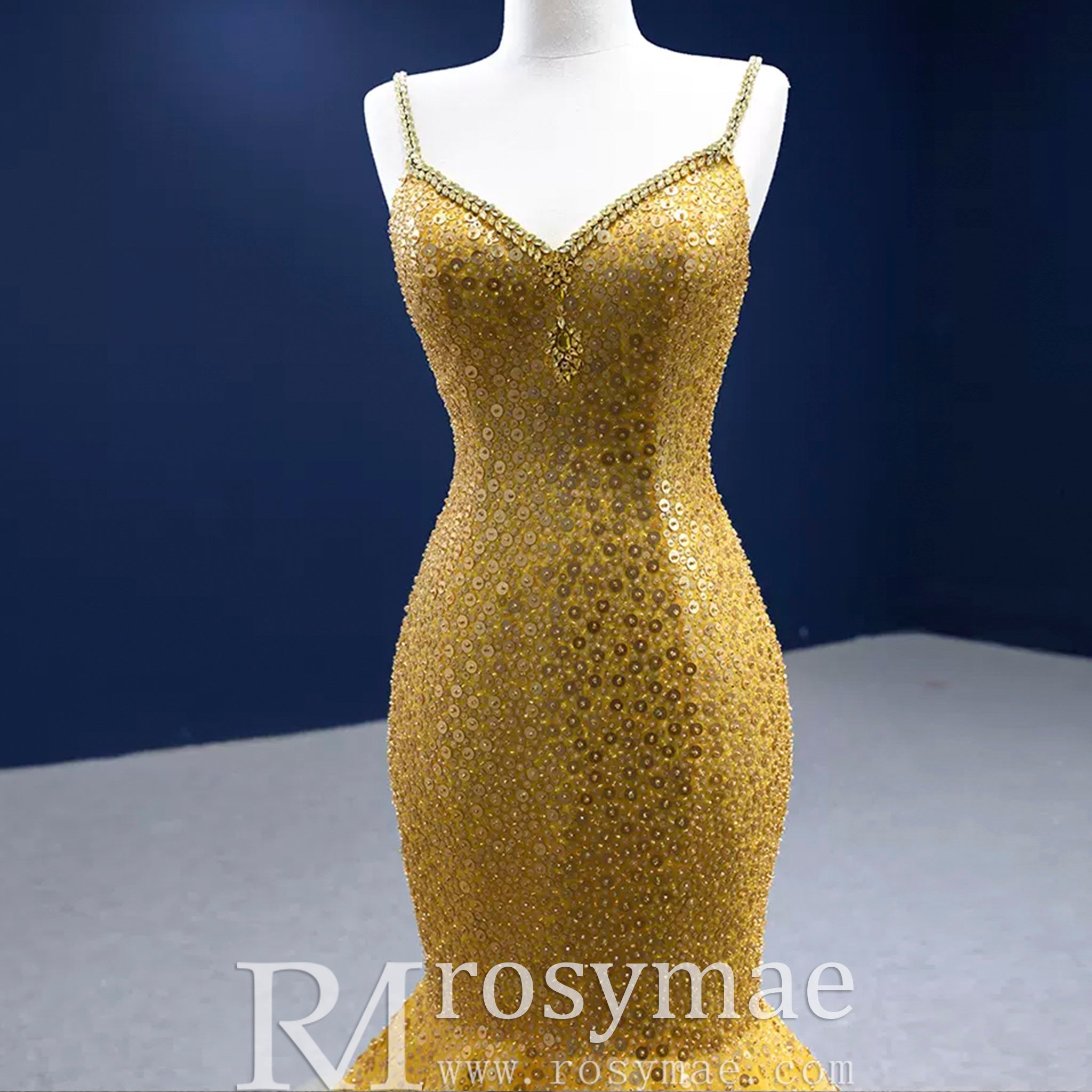 Mermaid Tulle Sequins Spaghetti Straps Prom Dress With Cape - Rosymae