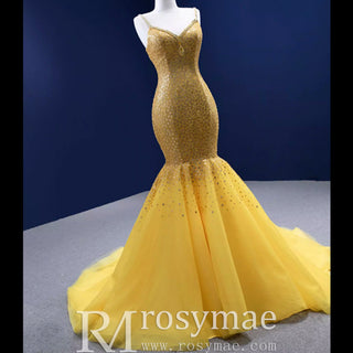Mermaid Tulle Sequins Spaghetti Straps Prom Dress With Cape - Rosymae