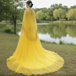 Mermaid Tulle Sequins Spaghetti Straps Prom Dress With Cape - Rosymae