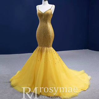 Mermaid Tulle Sequins Spaghetti Straps Prom Dress With Cape - Rosymae